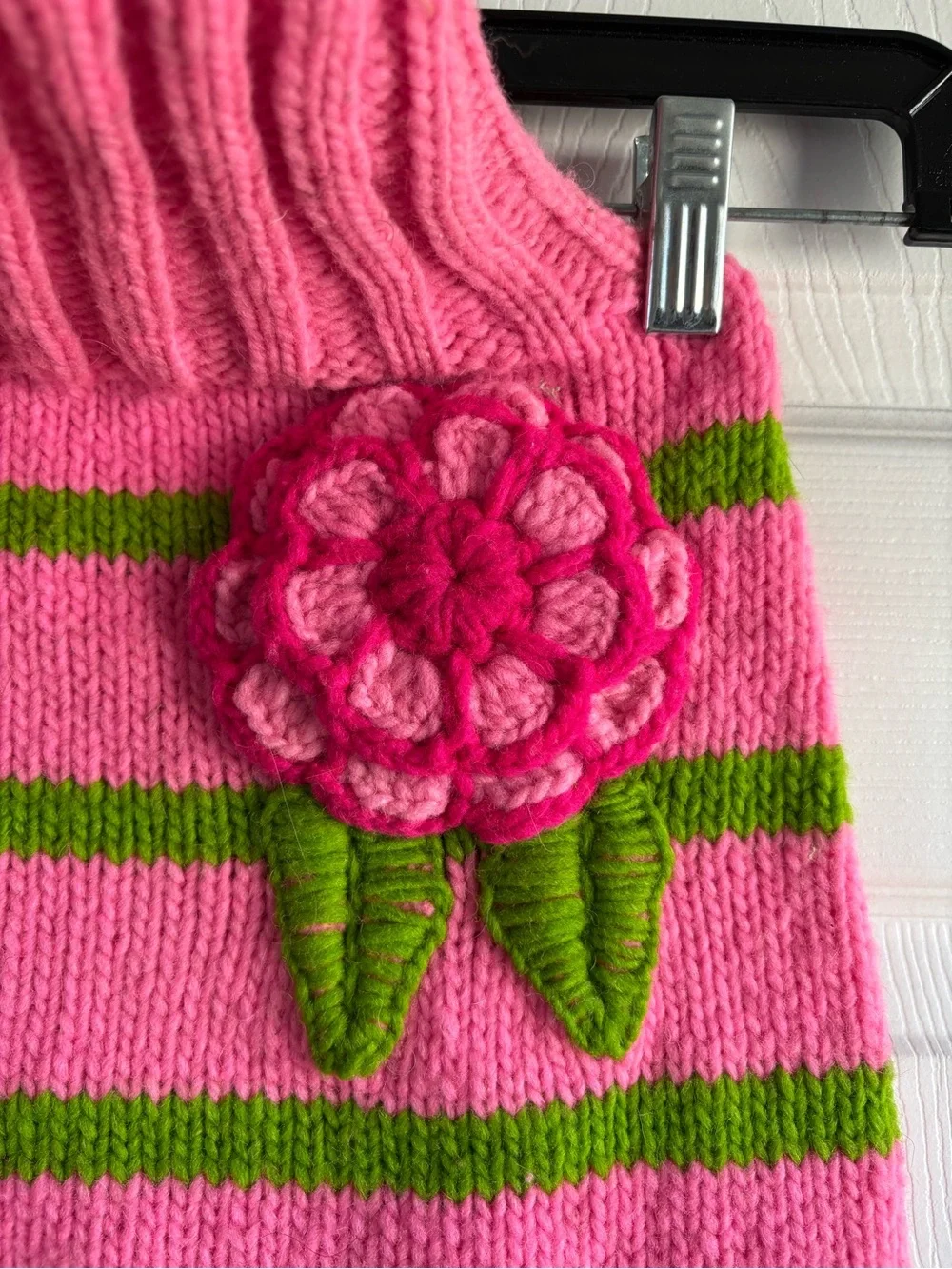 Chilly Dog Bright Pink Green Wool Large Dog Sweater Dress Skirt Floral Warm Cute
